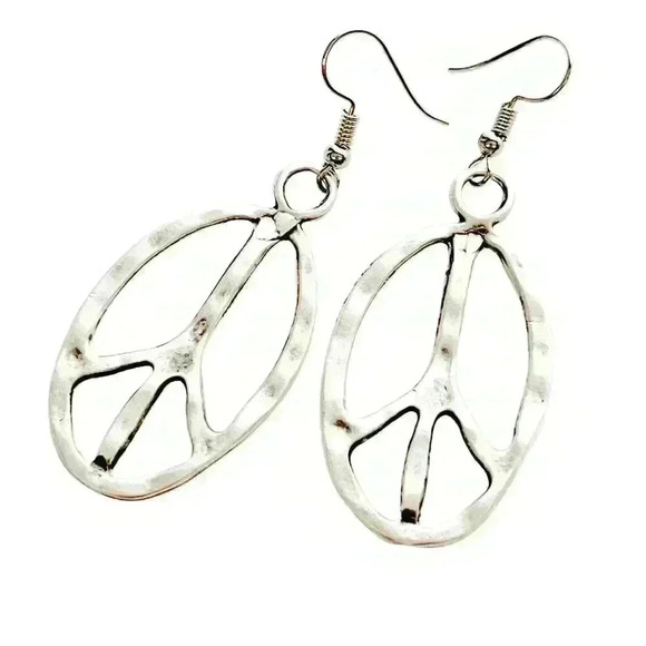 Peace sign hippie earrings hippy accessories silver bohemian retro jewel… - Picture 3 of 9